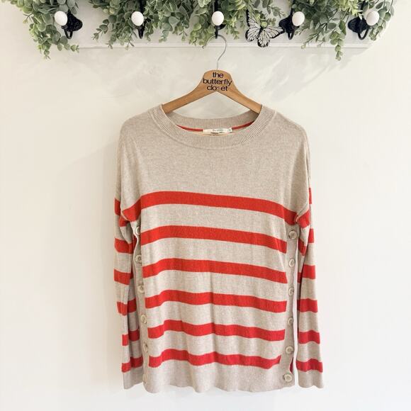 Boden Sweaters - Boden Beige and Red Striped Long Sleeve Sweater Button Details Size XS OO242